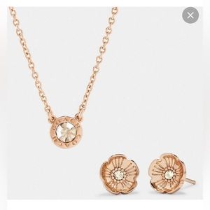 Coach open circle necklace and tea rose stud set in rose gold